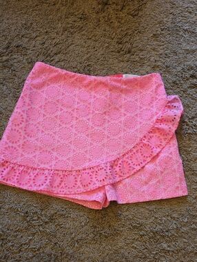 Lilly Pulitzer Pink Eyelet Wrap Skort with Ruffle Hem
